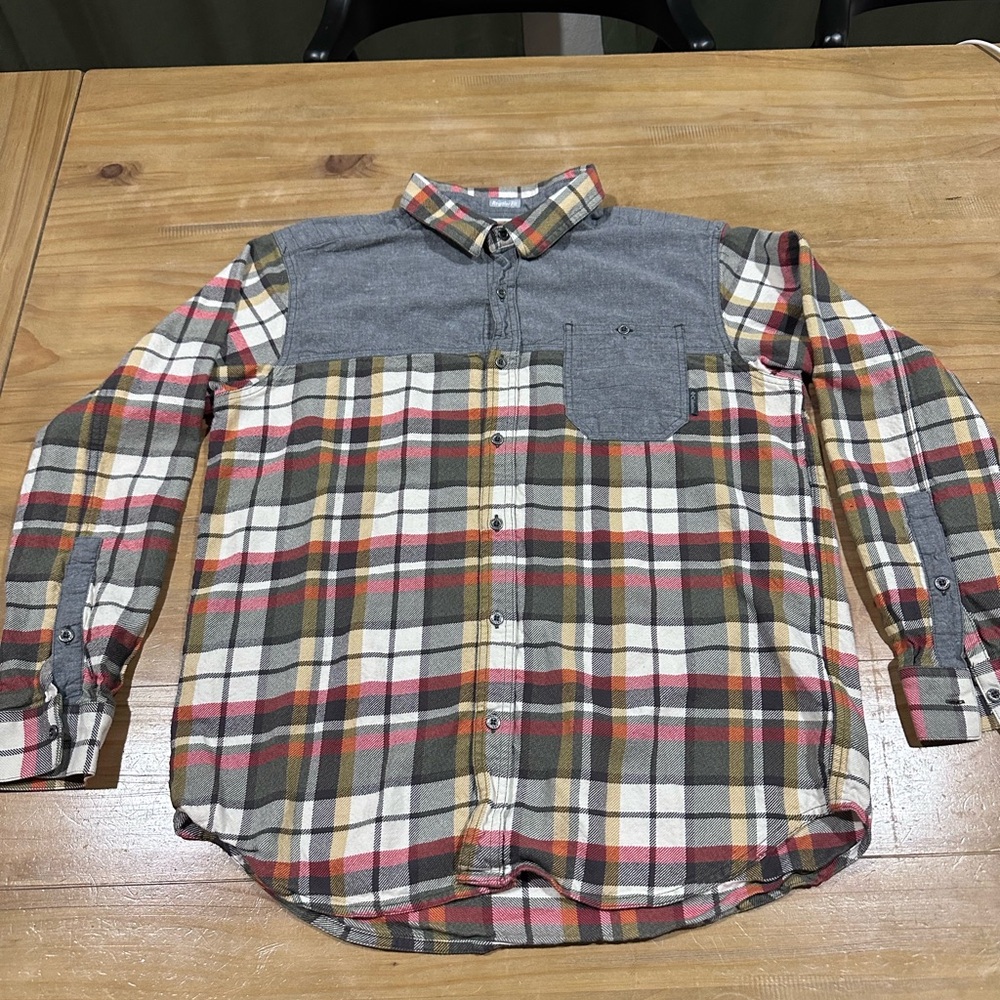Plaid Button-Up Shirt with Gray Yoke